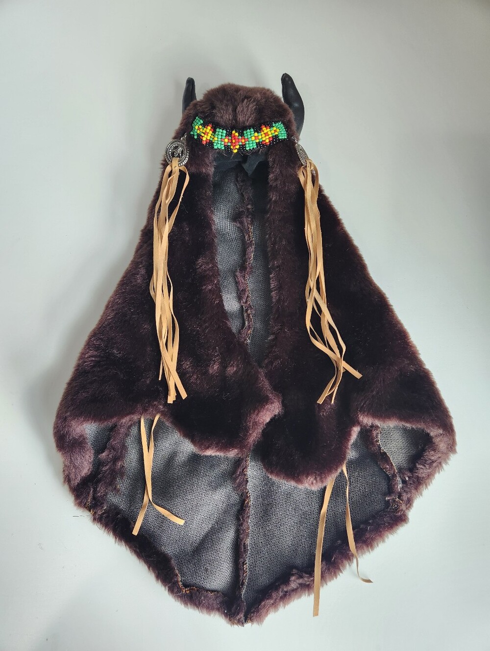 Headpiece Of Timeless Porcelain Doll Girl Native American Beaded Buffalo